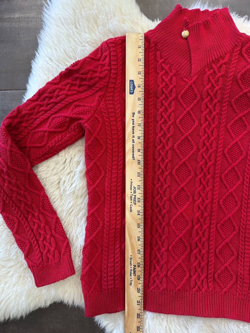 One of a Kind Lauren Ralph Lauren Red Cotton Cable Knit Sweater S Vintage Quilt - Picture 6 of 11